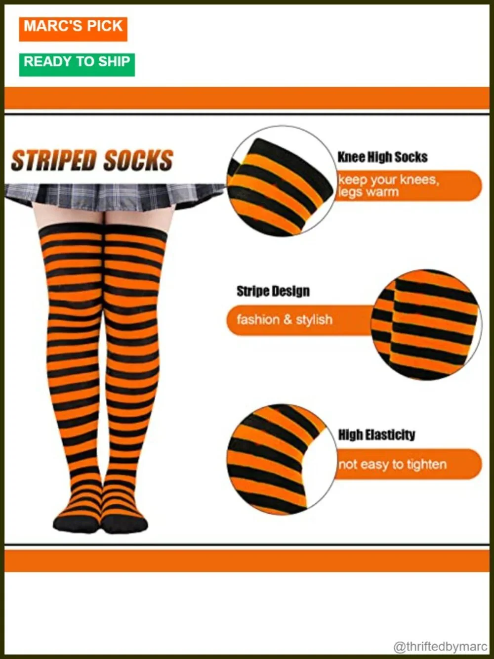 Striped Knee High Socks and Fingerless Gloves Set